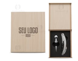 Kit vinho em estojo de madeira contendo corkscrew, bottle opener, opener, pliers, wrench, screwdriver, sharp knife, spanner