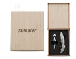 Kit vinho em estojo de madeira contendo corkscrew, bottle opener, opener, pliers, wrench, screwdriver, sharp knife, spanner