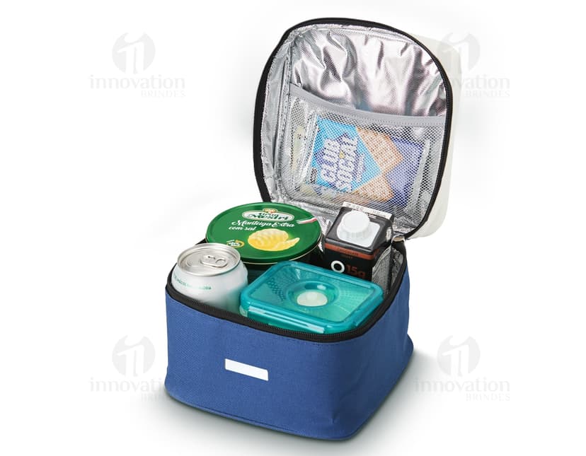 Bolsa térmica nylon 4L c/ plaquinha preta. recipiente vazio para conservar alimentos, utensílio de cozinha em metal brilhante com alça para transporte.