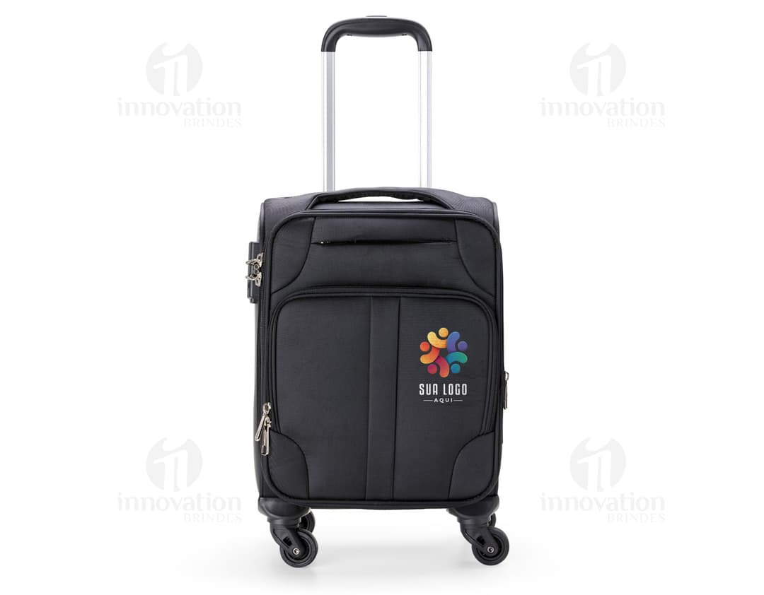 30-Liter Carry-On Bag with a modern and durable design, made of leather and metal. It features a handle and wheels for easy