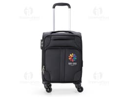 30-Liter Carry-On Bag with a modern and durable design, made of leather and metal. It features a handle and wheels for easy