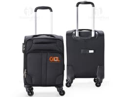 30-Liter Carry-On Bag with a modern and durable design, made of leather and metal. It features a handle and wheels for easy