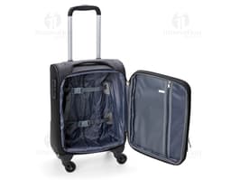30-Liter Carry-On Bag with a modern and durable design, made of leather and metal. It features a handle and wheels for easy