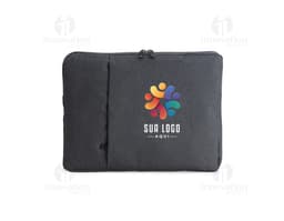 Schwarzer Leder-Ordner für Tablet und Notebook 14 mit Metallschnalle, modernem und elegantem Stil. Ideal für den Transport