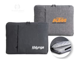 Schwarzer Leder-Ordner für Tablet und Notebook 14 mit Metallschnalle, modernem und elegantem Stil. Ideal für den Transport