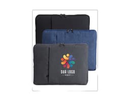 Schwarzer Leder-Ordner für Tablet und Notebook 14 mit Metallschnalle, modernem und elegantem Stil. Ideal für den Transport