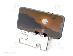 Porta celular e relógio em inox com design elegante para manter a organização no escritório. Prático e funcional, ideal para