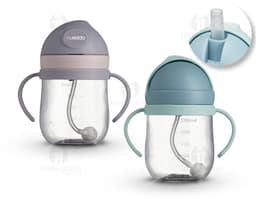Copo de Transição Infantil 350ml em plástico amarelo transparente, com design clean e seguro para crianças, ideal para