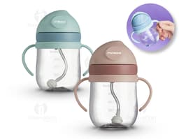 Copo de Transição Infantil 350ml em plástico amarelo transparente, com design clean e seguro para crianças, ideal para