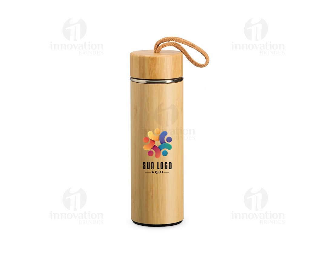 Garrafa Térmica Bambu 400ml com Infusor - Mantenha suas bebidas quentes ou frias por mais tempo com essa garrafa térmica