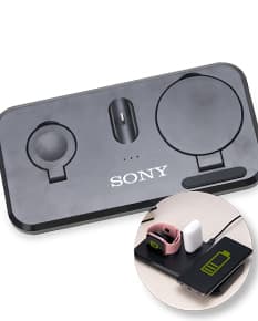 Estação de carregamento 3 em 1: tecnologia moderna para manter seus dispositivos sempre conectados e carregados. Equipamento prático e versátil, ideal para o ambiente de trabalho ou em casa. Com design inovador, esta estação de carregamento oferece praticidade e organização. Nunca mais se preocupe com a falta de bateria! Aproveite a conveniência de ter seus aparelhos sempre prontos para uso. Energia garantida com apenas um toque. Ideal para quem busca praticidade e eficiência no dia a dia.