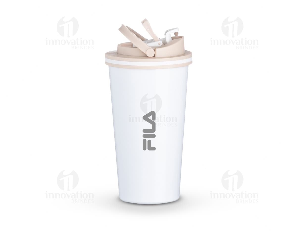 Copo de metal de 450ml, ideal para bebidas quentes e frias. Design saudável e higiênico, perfeito para o uso diário.