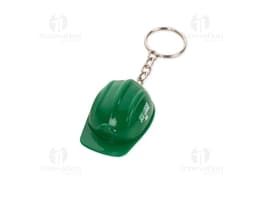 Safety Helmet Keychain Plastic: Keychain in the shape of a safety helmet made of plastic.