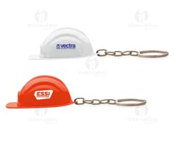 Safety Helmet Keychain Plastic: Keychain in the shape of a safety helmet made of plastic.