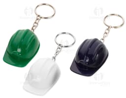 Safety Helmet Keychain Plastic: Keychain in the shape of a safety helmet made of plastic.
