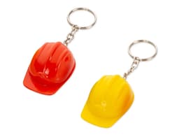 Safety Helmet Keychain Plastic: Keychain in the shape of a safety helmet made of plastic.