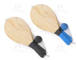 Frescobol Set on a beach background, featuring two rackets and a frescobol ball.