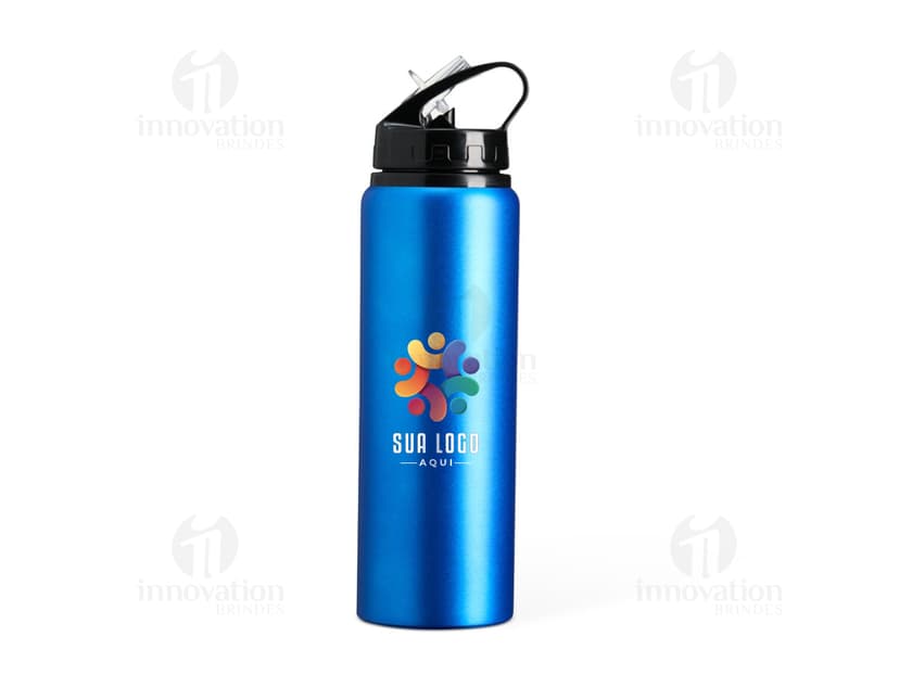 Bottle de alumínio prateado de 800ml com canudo, clean e shiny.