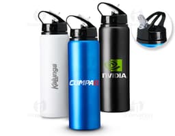 Bottle de alumínio prateado de 800ml com canudo, clean e shiny.