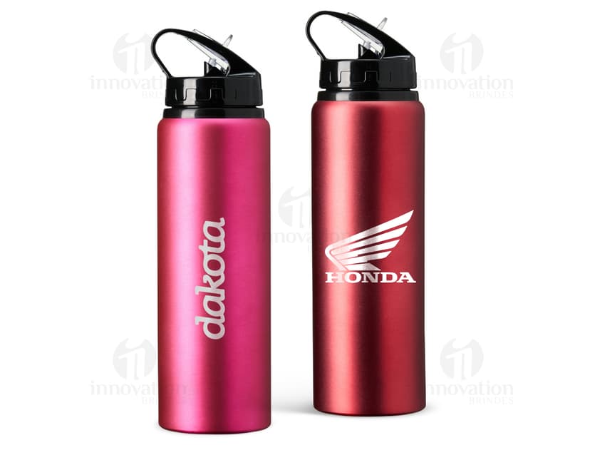 Bottle de alumínio prateado de 800ml com canudo, clean e shiny.
