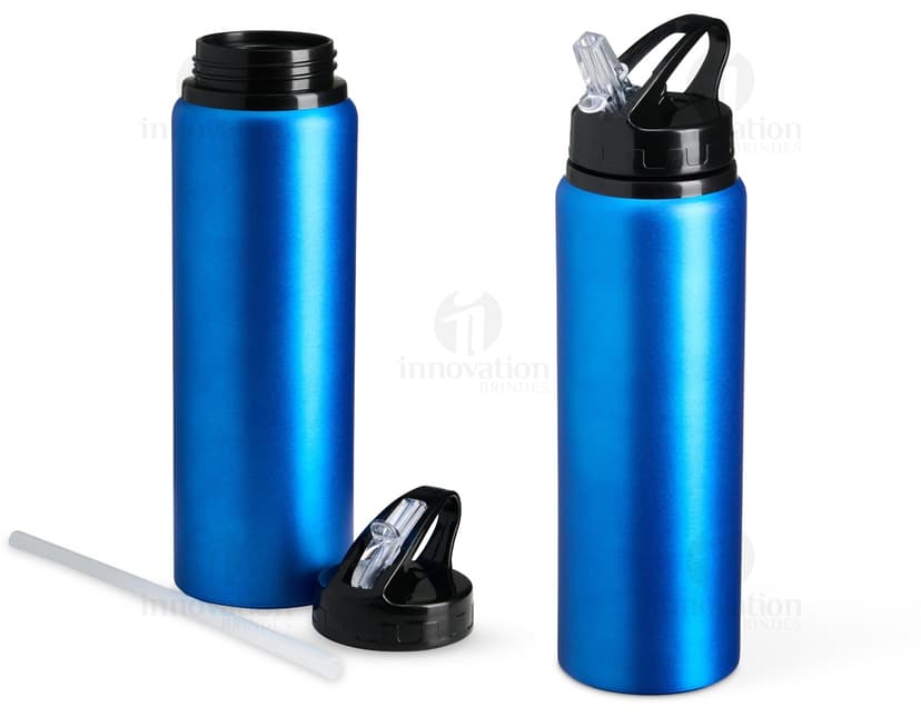 Bottle de alumínio prateado de 800ml com canudo, clean e shiny.