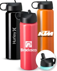 Squeeze de alumínio robusto com tampa flip, ideal para armazenar líquidos. O design é clean e elegante, com a tampa flip garantindo segurança e praticidade. Perfeito para ser utilizado como recipiente de água, sucos ou outras bebidas. Além disso, o material de alumínio garante durabilidade e resistência.