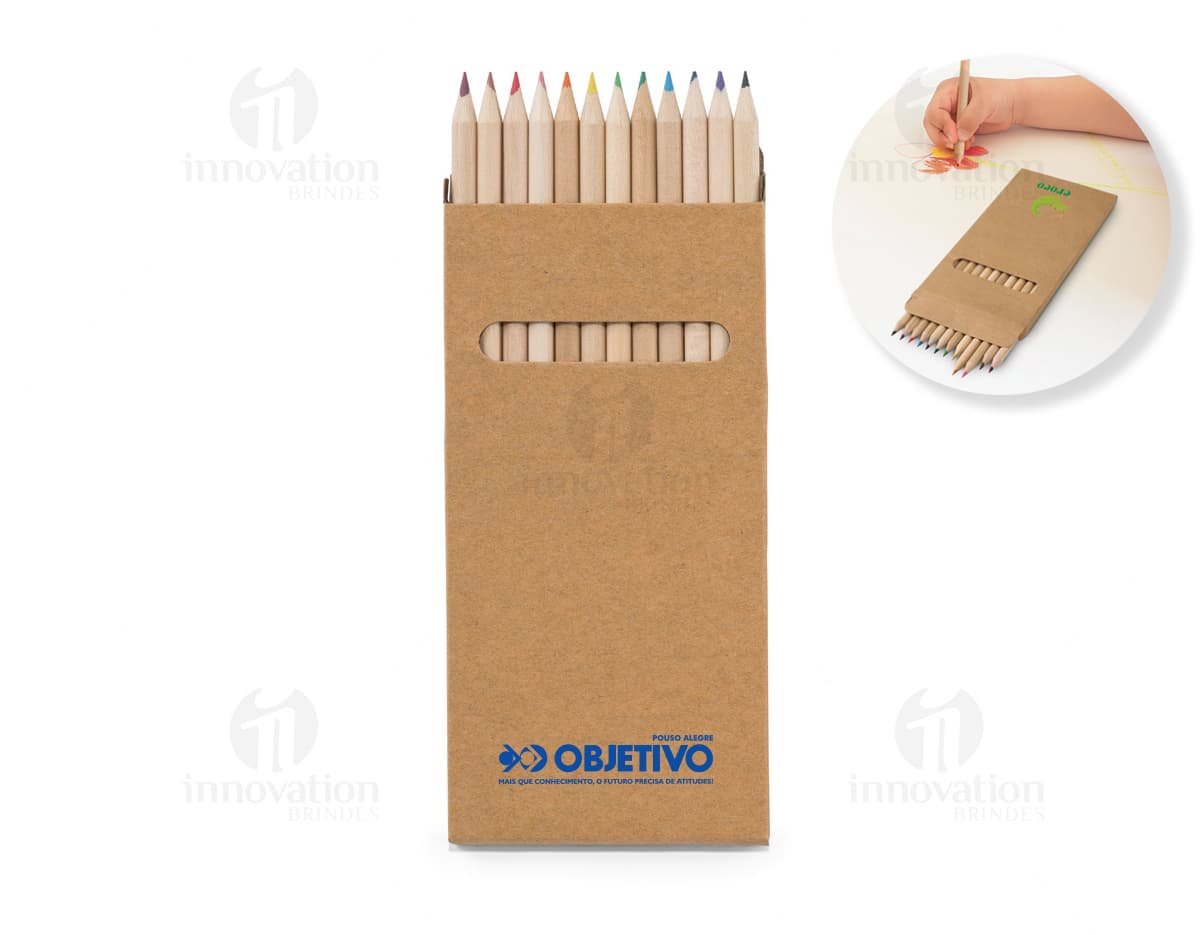Caixa de cartão com 12 lápis de cor para colorir e se divertir. Perfeito para usar na escola, em casa ou no escritório. Ideal para presentear.