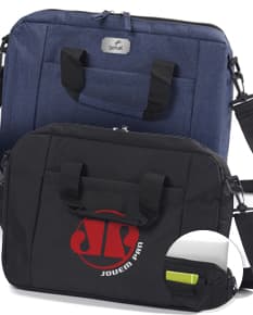 Pasta executiva preta de couro para notebook, moderna e espaçosa, com zíper e alça ajustável. Ideal para transportar seu laptop com sofisticação e segurança.
