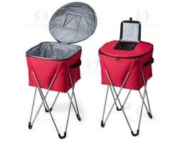 Cooler Térmico 62 Litros en forma de saco de dormir, con cinta de seda decorativa en tonos de rosa y lazo elegante. Embalaje