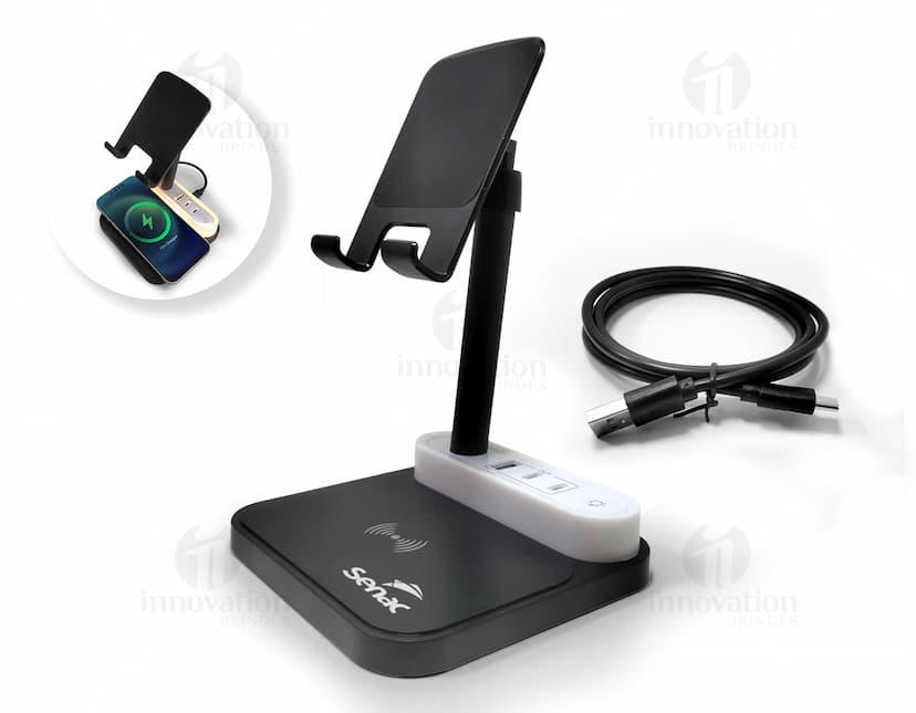 Base de carregamento com suporte para dispositivos eletrônicos. Ideal para manter seus aparelhos sempre carregados e organizados. Tecnologia moderna e prática para facilitar seu dia a dia. Adquira já a sua!