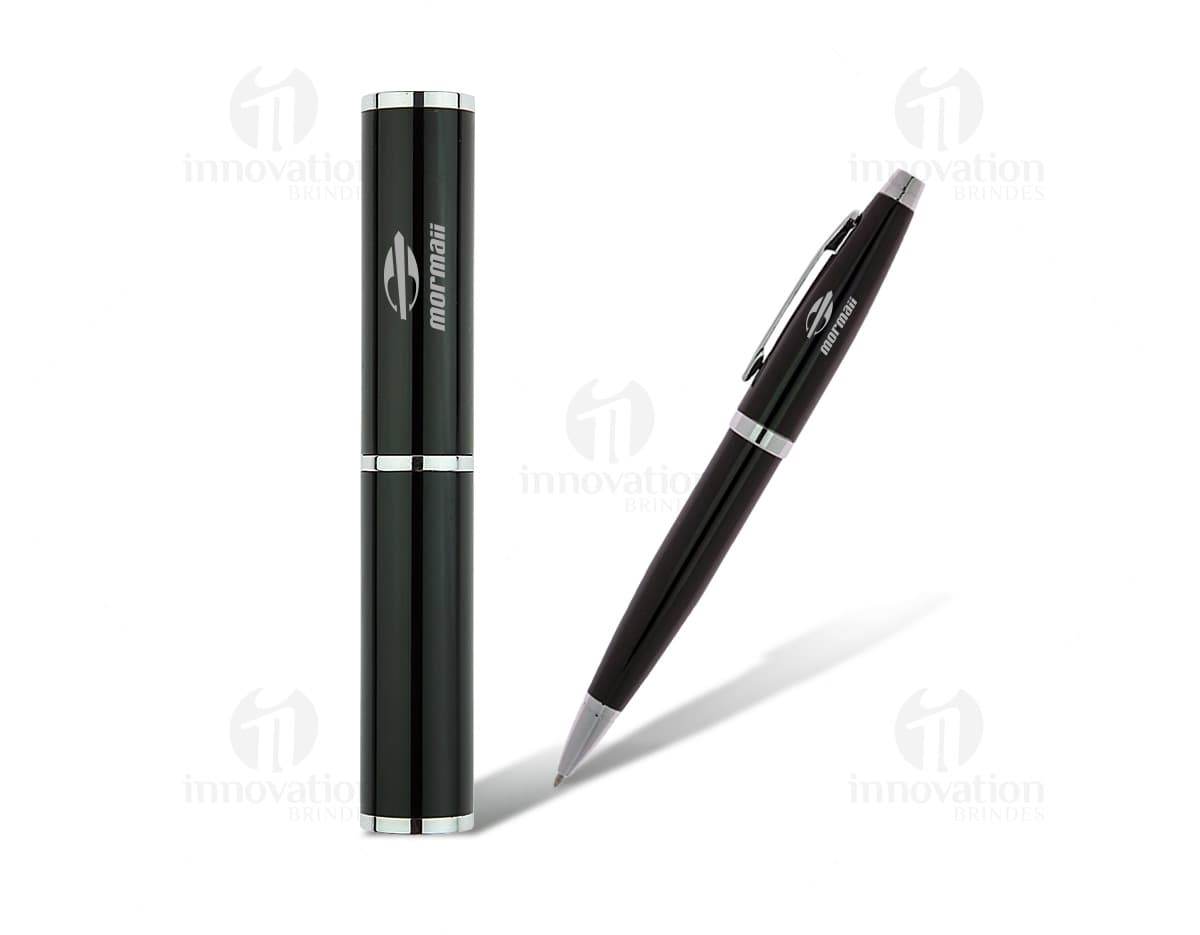 Caneta com Estojo - Ideal para escrita de qualidade em papel de negócios, estudos e planejamentos. Design clássico e elegante em prata e ouro. Perfeito para organizar e destacar suas anotações. Adquira já o seu!