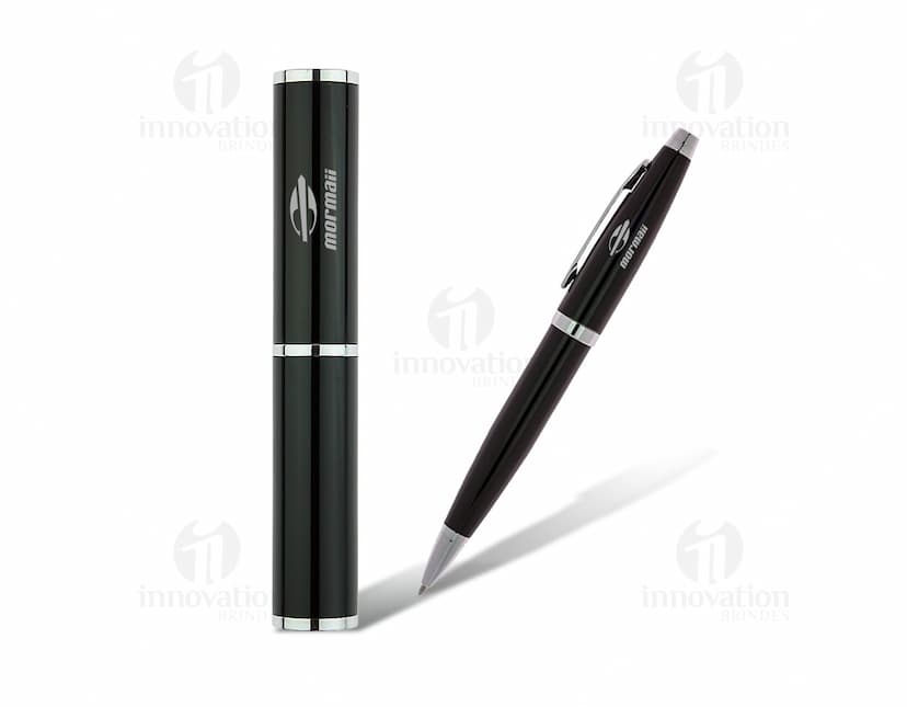 Caneta com Estojo - Ideal para escrita de qualidade em papel de negócios, estudos e planejamentos. Design clássico e elegante em prata e ouro. Perfeito para organizar e destacar suas anotações. Adquira já o seu!