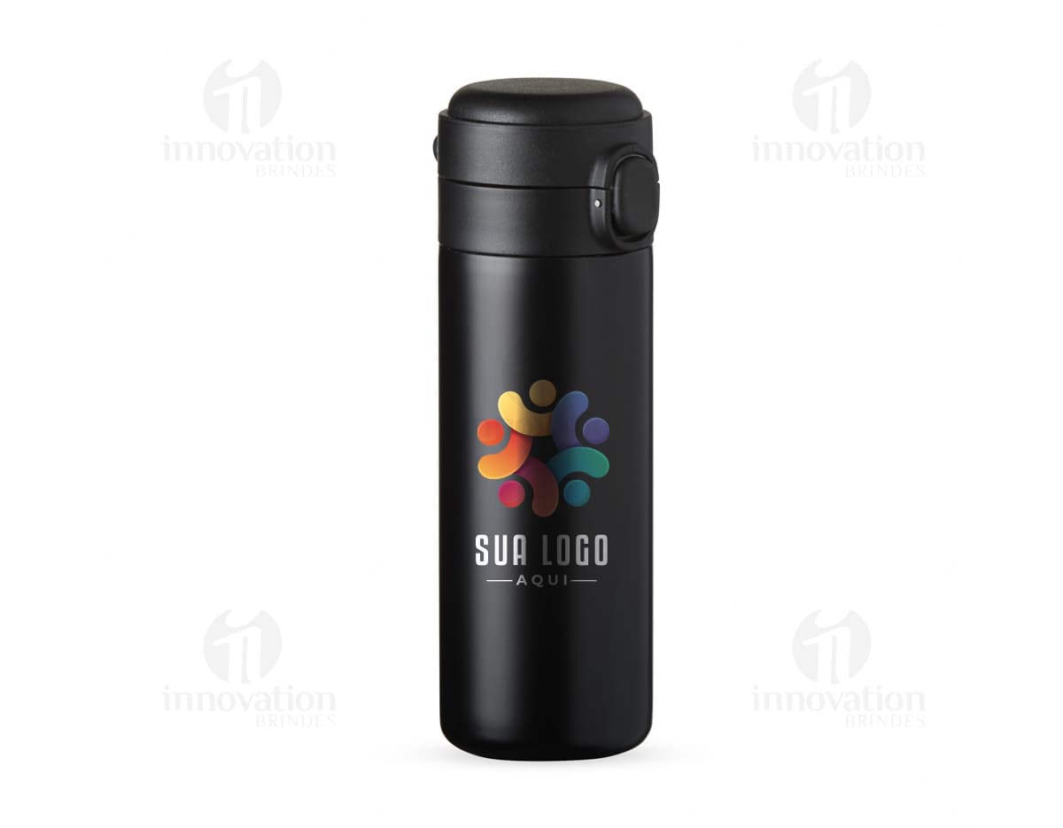 Garrafa térmica 400ml em metal prateado para manter suas bebidas frescas por horas. Ideal para levar para o trabalho