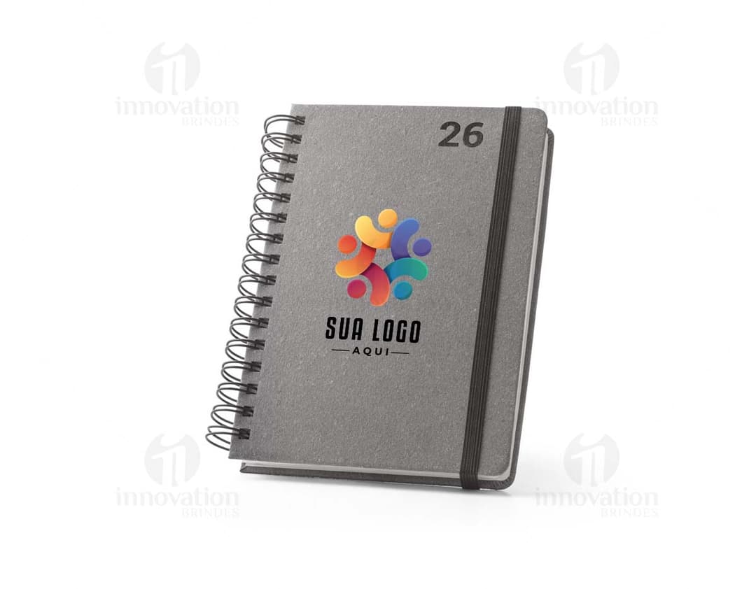 Ring binder planner for the year 2026, in black with gold details.