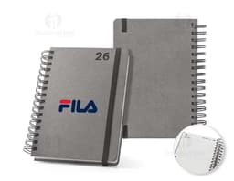 Ring binder planner for the year 2026, in black with gold details.