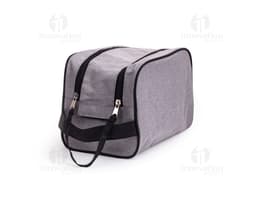 Black Polyester Necessity with double zipper, ideal for storing fashion items and accessories. The modern and elegant design
