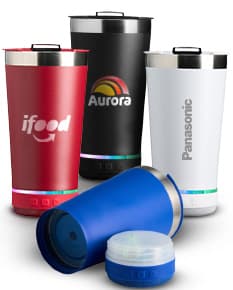 Copo térmico inox de 400ml com caixa de som.