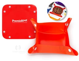 Tigela Plástica amarela para Pets em forma de cubo, com design 3D e símbolo de investimento em ouro. A imagem mostra um