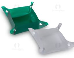Tigela Plástica amarela para Pets em forma de cubo, com design 3D e símbolo de investimento em ouro. A imagem mostra um