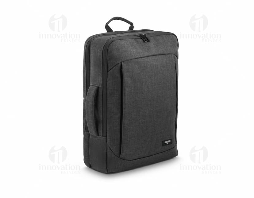 Mochila híbrida 2 em 1 c/ 2 compartimentos, preta, feita de couro, moderna e elegante, com alça de transporte, ideal para viagens de negócios ou uso pessoal.
