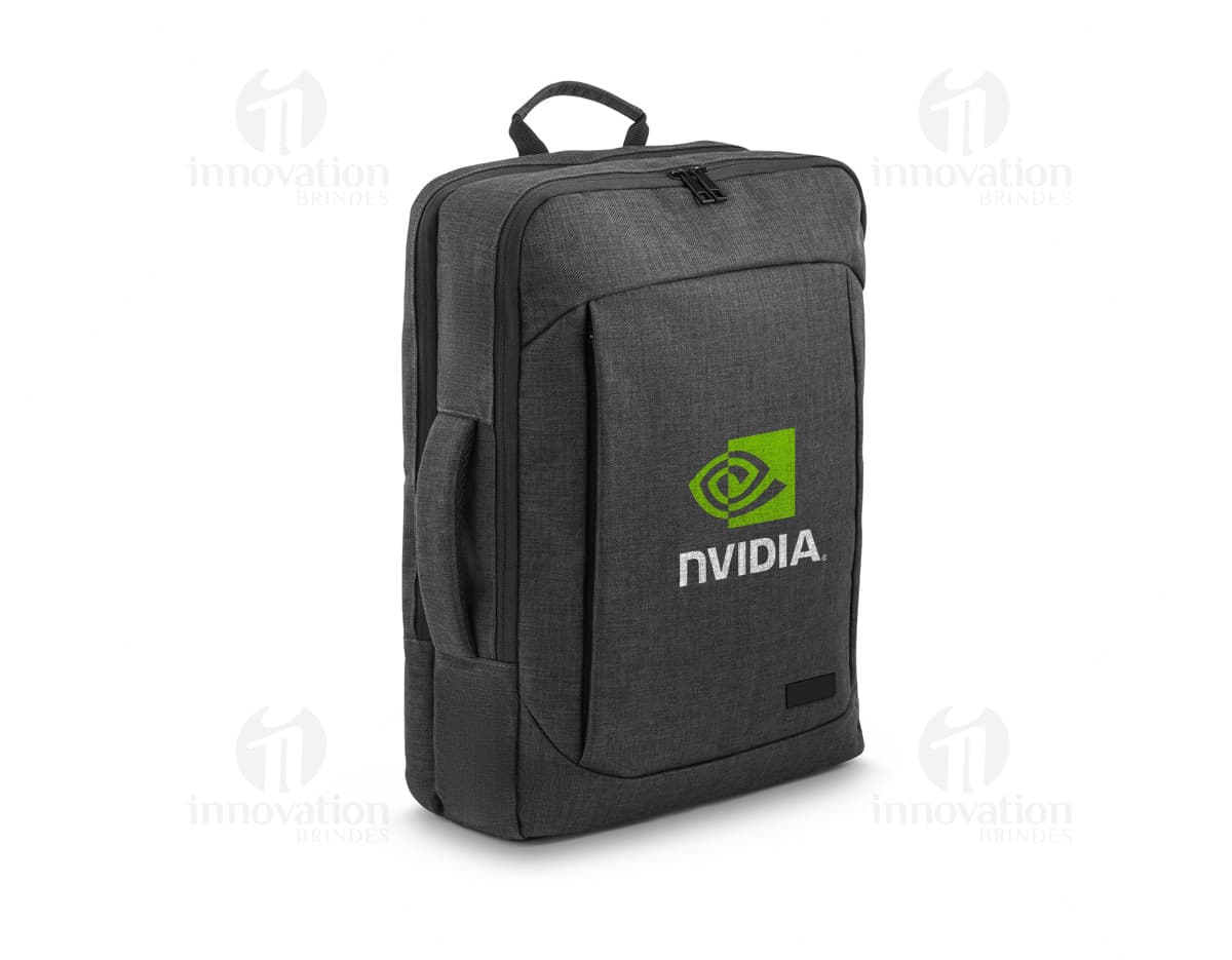 Mochila híbrida 2 em 1 c/ 2 compartimentos, preta, feita de couro, moderna e elegante, com alça de transporte, ideal para viagens de negócios ou uso pessoal.