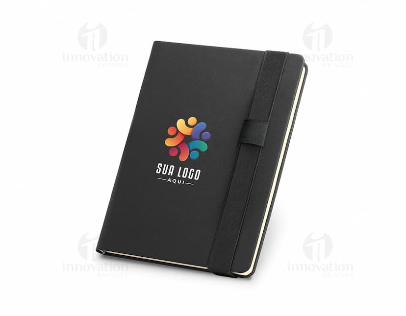 Caderno A5 em couro sintético preto - Ideal para organizar suas ideias e anotações no escritório. Um acessório elegante e prático para o seu dia a dia. Garanta o seu!