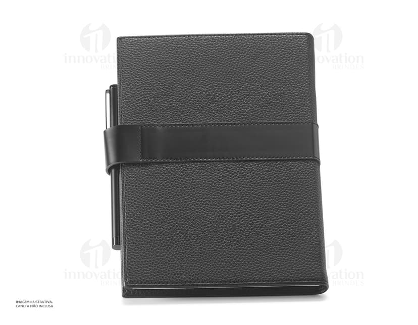 Caderno A5 de couro preto para escritório e reuniões de negócios. Ideal para armazenar notas e documentos importantes com estilo e sofisticação. Garanta já o seu!