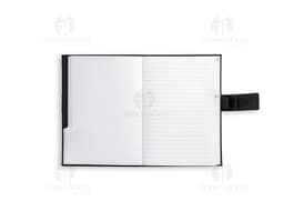 Caderno A5 em couro preto para organização financeira e profissional. Perfeito para armazenar documentos, dinheiro e