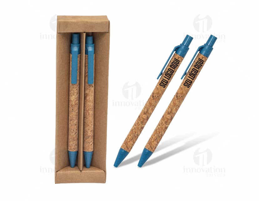 Kit ecológico com caneta e lapiseira em material sustentável para escrita, desenho e trabalho. Perfeito para escola, escritório e arte. Cores vibrantes e design criativo. Aumente sua produtividade de forma sustentável!