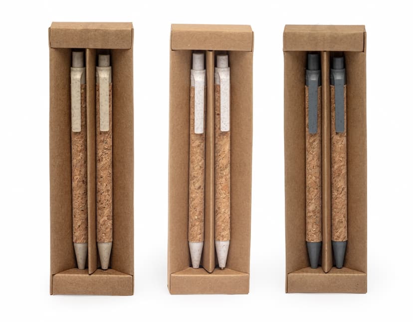 Kit ecológico de caneta e lapiseira para escrita e desenho. Ideal para escola, escritório e em casa. Feito de material sustentável e durável. Adquira já o seu!
