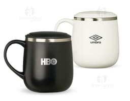 Caneca de parede dupla com capacidade de 370ml, ideal para bebidas quentes como chá e café. Feita de cerâmica, na cor