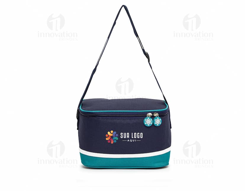 Bolsa térmica de 7 litros em couro marrom, com alça de mão e zíper. Ideal para manter seus alimentos frescos por mais tempo. Adquira já a sua bolsa elegante e prática!