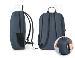 Mochila notebook portátil 300D reciclado preta feita de couro, com alça de mão, alça de ombro, zíper, bolso e compartimentos