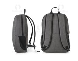 Mochila notebook portátil 300D reciclado preta feita de couro, com alça de mão, alça de ombro, zíper, bolso e compartimentos